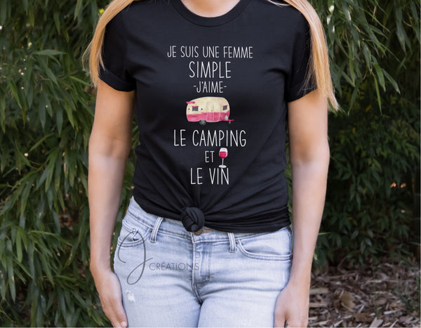 T-Shirt Femme Simple Camping Et Vin