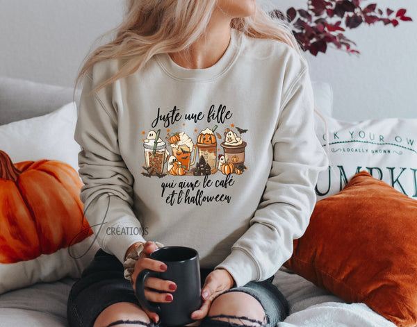 Coton Ouaté Sans Capuchon Juste Une Fille Qui Aime le Café et Halloween